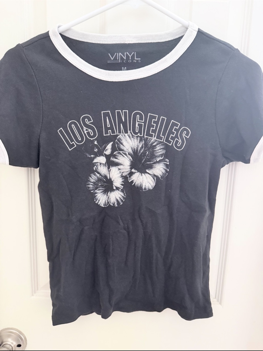 Vinyl Icons Los Angeles Black Ringer Tee with Floral Graphic